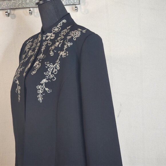 Coldwater Creek Black White Floral Embroider Sequin Open Front Poly Blazer Sz 16 - Picture 11 of 16